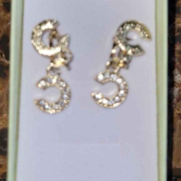 Gold Crystal Initial Earrings - Picture 3 of 5